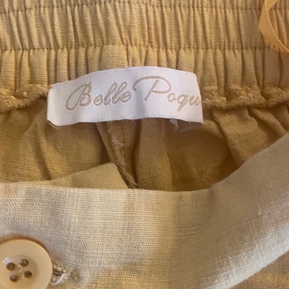 Belle Poque Women Mustard Yellow Linen Blend Pleated Cuffed Shorts Size Small - Picture 2 of 5